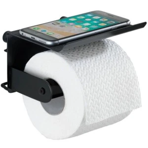 Soporte de papel higiénico con estante Classic Plus soporte de rodillos negro Wenko - Imagen 1 de 5