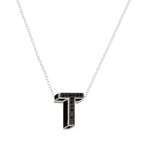 1/4 ctw Real Black Diamond "T" Initial Pendant Necklace in Sterling Silver - Picture 1 of 1