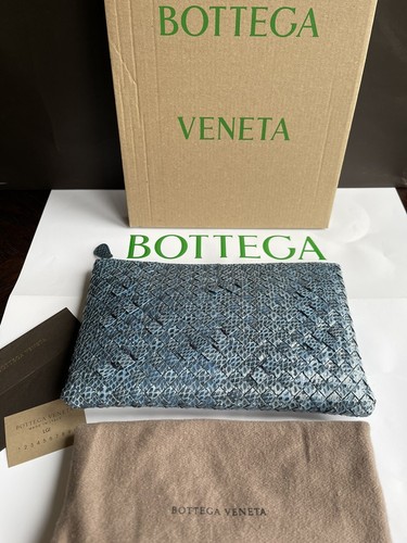 BOTTEGA VENETA POCHETTE CLUTCH INTRECCIATO PELLE DI SERPENTE AD ACQUA BLU