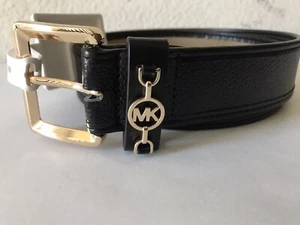 WOMEN'S MICHAEL KORS BLACK GENUINE LEATHER HORSE BIT DETAIL BELT SIZE LARGE NWT - Picture 1 of 7