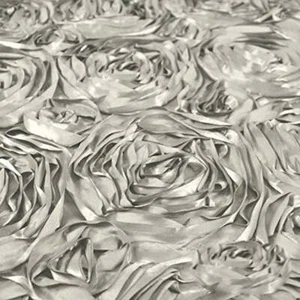 Satin Rosette Fabric sold by the Yard clothing decoration prom Silver 3D Roses - Picture 1 of 1