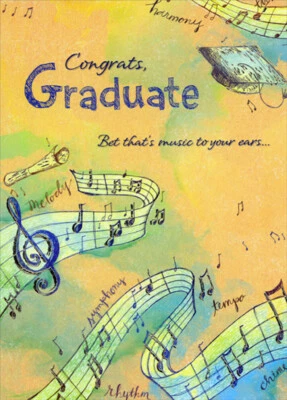 Tarjeta de felicitación de graduación Music To Your Ears pentagrama dorado y notas Foto 1 de 2