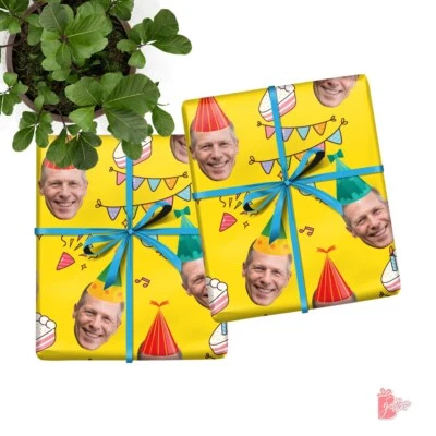 Photo Personalized Gift Wrapping Paper Birthday Fun Party Hat Celebration Gift - Image 1 of 4