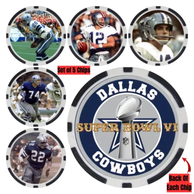 COWBOYS SUPER BOWL VI PLAYERS - 5 POKER CHIP SET - Image 1 of 2