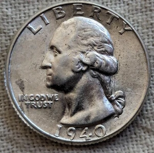 1940 Washington Quarter AU UNC: quasi non circolata - moneta d'argento fine .9 - Foto 1 di 6