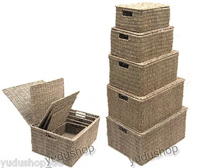 Basket Cupboard Basket Shelf Basket Crate Storage Basket with Lid Seagrass - Picture 1 of 8