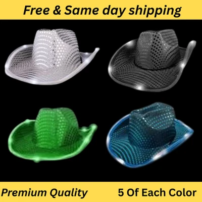 LED Light Up Sequin Cowboy Hat  Party Cap Festival Cowgirl hats for Wadding 20X - Image 1 of 4