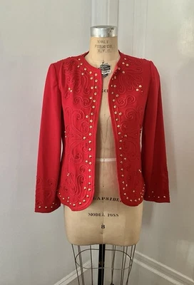 复古 20 世纪 80 年代 Giorgio Sant'Angelo 铆钉红色开衫夹克 — 第 1/4 张图片