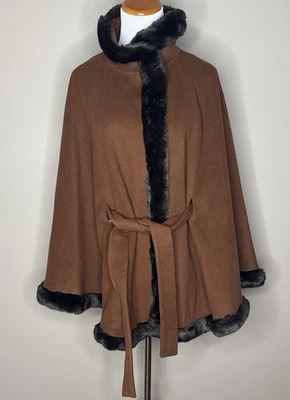 Ellen Tracy womens brown wool jacket faux fur size XL. - Image 1 of 4