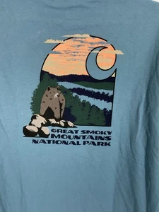 Carhartt Heavyweight Long Sleeve T-shirt Smoky Mens National Park Sz M Blue New - Picture 1 of 15