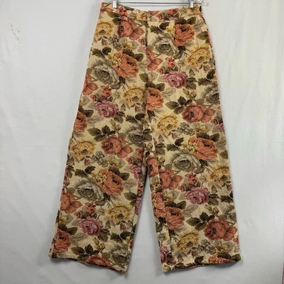Calça Cidra Feminina Tamanho XL Tapeçaria Floral Cintura Alta Perna Larga Boho Retrô - Imagem 1 de 4