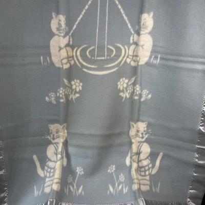 Manta de bebé vintage Houston azul cuna reversible ribete de nailon 36x50 suave NUEVA Foto 1 de 4