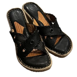 Born Criss Cross Black Leather Wedge Sandals Whimsigoth Size 9 - Picture 1 of 11