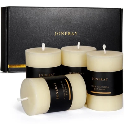 Juego de 4 velas de pilar de cera de abejas de 2x3 pulgadas, 20 horas de tiempo de combustión, nido de abeja... Foto 1 de 4