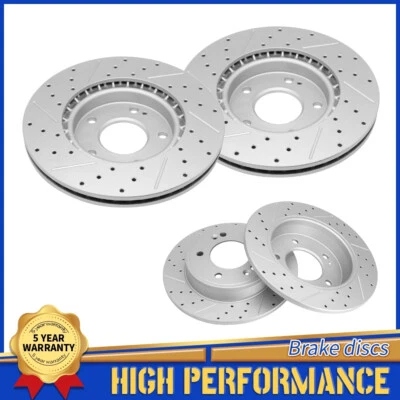 Front & Rear Drilled Brake Rotors for Hyundai Elantra GT Veloster Kia Forte Soul - Image 1 of 4