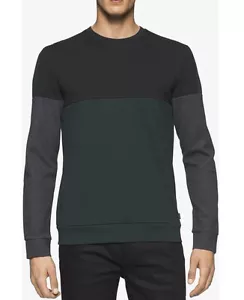 NEW CALVIN KLEIN COLORBLOCKED PONTE SHIRT BLACK GREEN COTTON BLEND SWEATSHIRT - Picture 1 of 2