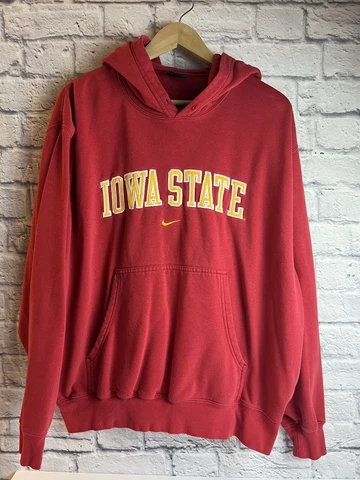 Vintage Nike Team Iowa State Cyclones ISU Center Swoosh Hoodie Sweatshirt Large Cover