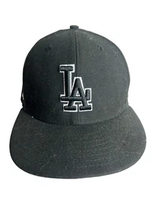 New Era MLB 59Fifty LA Dodgers Hat  Men’s Size 7 1/4  Black Flat Bill - Picture 1 of 8