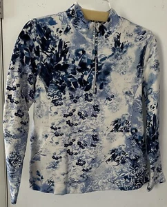 Coldwater Creek Womens Pullover 1/4 Zip Lightweight Sweatshirt Blue Floral XS - Picture 1 of 7