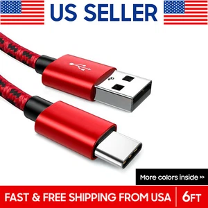 USB-C Type-C Fast Charging Cable Charger Nylon Braided Data Cord, 6FT - Picture 1 of 16