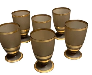 SET OF 6 MCM ART DECO CZECHOSLOVAKIAN CORDIAL LIQUEUR  FROST GLASSES BLACK GOLD - Picture 1 of 7