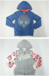 New with Tag Lucky Brand Kids Girls Indigo/Gray Heater Hoodie Jacket Full Zip - Picture 1 of 21