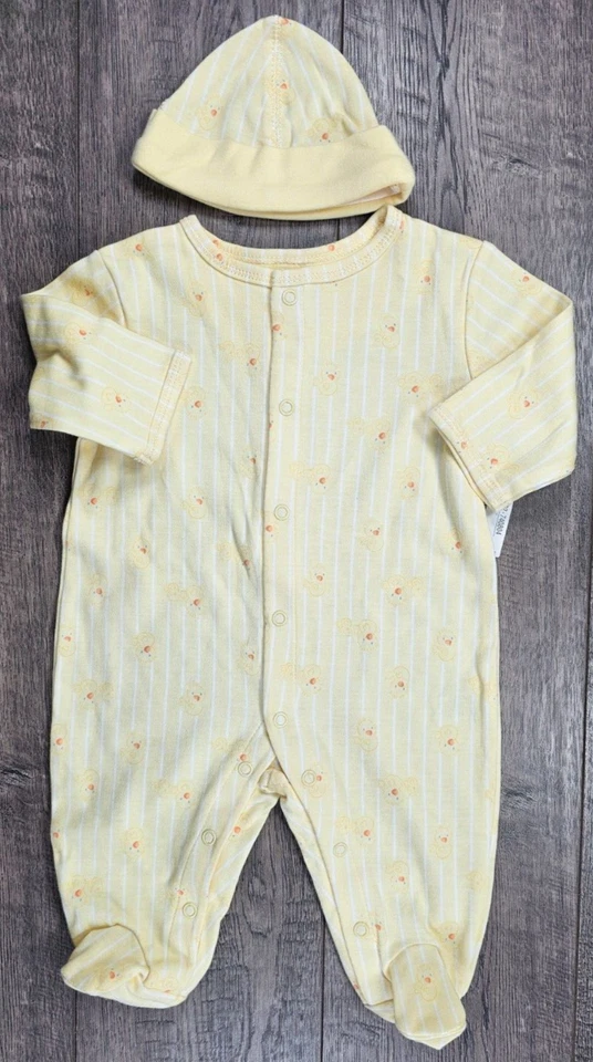 Bebé Niña Niño Ropa Nueva Miniwear 0-3 Meses 2 piezas Amarillo Pato Pies Conjunto y Sombrero Foto 1 de 4