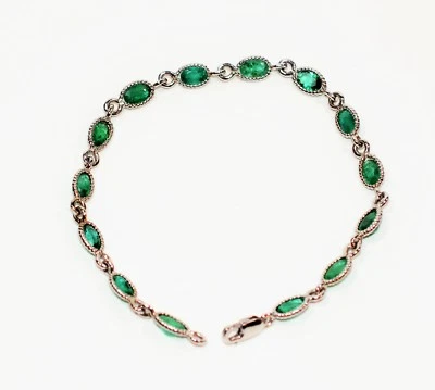 Brazalete de tenis de oro blanco macizo de 14 quilates esmeralda natural joyería 7,98tcw Foto 1 de 4