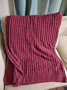 Ralph Lauren Cable Knit Throw Blanket Burgundy 50x70 Inches Tag Removed 
