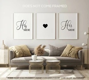 His Side Her Side, Set of 3 Poster Prints, Minimalist Home Wall Art Decor - Picture 1 of 4