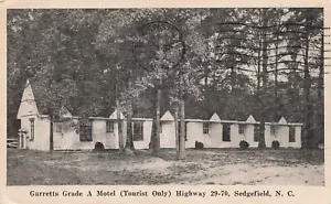 GARRETTS GRADO A MOTEL SEDGEFIELD NC VINTAGE POSTAL CARRETERA 1951 091123 S - Imagen 1 de 2