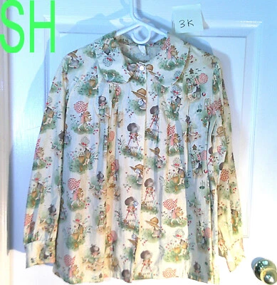 Camisa de Maternidad de Tela Holly Hobbie Años 70 De Colección Mangas Largas Cuello Peter Pan Talla 16 Foto 1 de 4