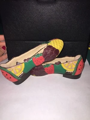 NEW CHARLOTTE OLYMPIA FRUIT FLATS, BANANA, LEMON, STRAWBERRY, GRAPES, SIZE 24 - Image 1 of 4