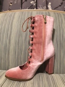 LOVE ATHENA High Heel Lace Up Velvet Boots US 7, Dusty Rose Pink, Sheila Vintage - Picture 1 of 7