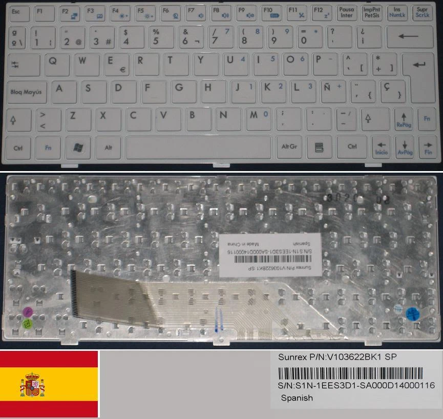 Keyboard qwerty Spanish MSI Wind U135 U160,V103622BK1 S1N-1EES3D1 White - Image 1 of 1