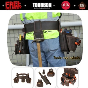 TOURBON Leather Carpenter Pack Electrician Tool Belt/Pouch/Bag/Holder Heavy Duty - Picture 1 of 24