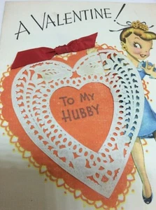 Vintage 1940s A Valentine to my Hubby Husband Greeting Card USED Blond Housewife - Picture 1 of 7