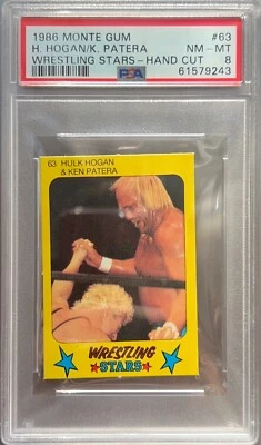 1986 Monty Gum Wrestling Stars #63 Hulk Hogan & Ken Patera PSA 8 NM-MT - Image 1 of 2
