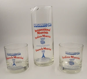 Vintage Seagrams Gin International Martini 3 Stück Krug Gläser Italienisch Französisch - Bild 1 von 6