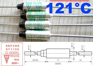 1 Pcs Microtemp Thermal Fuse 121°C 121 Degree TF Cutoff SF119E 10A AC 250V New - Picture 1 of 3