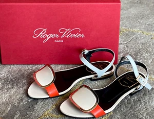 ROGER VIVIER⚡Size 34.5 IOB "Chips West" buckle strap colorblock flats sandals - Picture 1 of 11