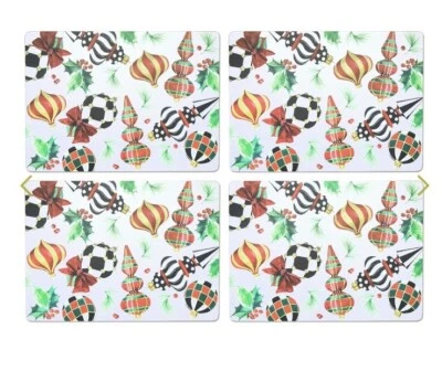 JUEGO DE 4 MANTELES INDIVIDUALES CON RESPALDO DE CORCHO MacKENZIE CHILDS DECK THE HALLS NUEVO EN CAJA Foto 1 de 3
