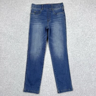 Pantalones de mezclilla Spanx para mujer pequeños pierna recta tirar elástico tobillo lavado medio adelgazante Foto 1 de 4