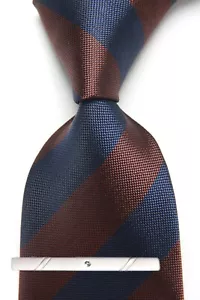 Nueva Corbata Clásica Rayas Azul Marrón JACQUARD TEJIDA 100% Seda Para Hombre - Imagen 1 de 6