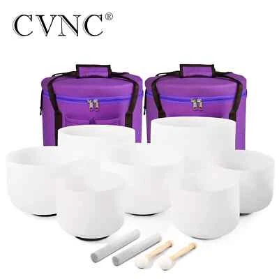 CVNC 440Hz 6"-12" of 7 Pcs Frosted Chakra Tuned Quartz Crystal Singing Bowl Set - Image 1 of 4