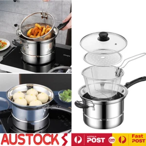4PCS/SET STAINLESS STEEL CHIP PAN CHIPPAN FRYER POT WITH LID & BASKET - Picture 1 of 12