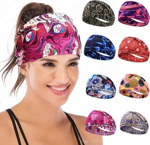 8-Pack Women's Boho Elastic Headbands for Sports, Yoga, and Fitness - Picture 1 of 12