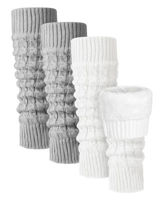 2 Pairs Winter Fleece Lined Leg Warmers for Women Warm Long Boot Socks Knit T... - Image 1 of 4