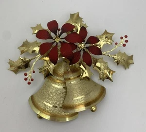 VTG Homco Home Interiors Christmas Bells Poinsettia Holly Wall Hanging Ornament - Picture 1 of 7