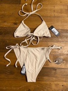 PrettyLittleThing Größe 0 Neu mit Etikett cremefarben Mix Match Triangel Bikini Set Bademode sexy - Bild 1 von 9